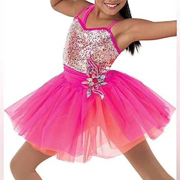 WEISSMAN Dance Costume tutu dress hot pink Girls Just Wanna Have Fun 9142 AS - Picture 1 of 15